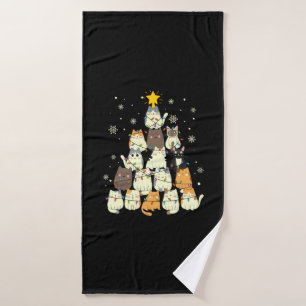 Merry Xmas Cat Christmas Tree Bath Towel