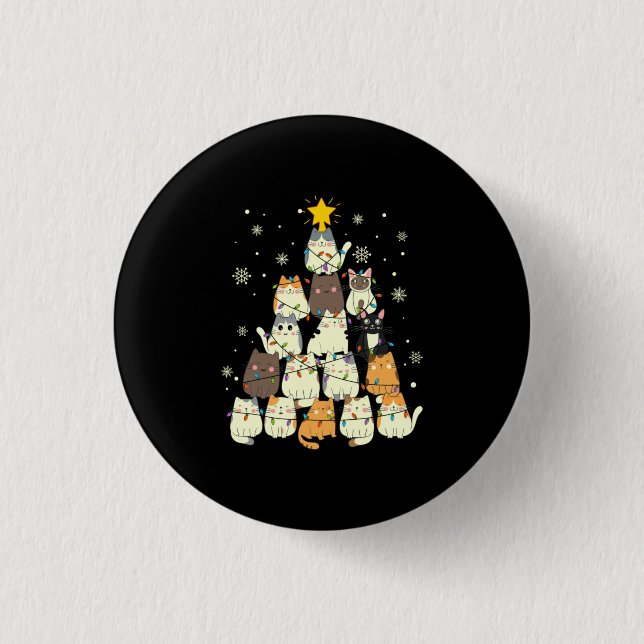 Merry Xmas Cat Christmas Tree Button (Front)