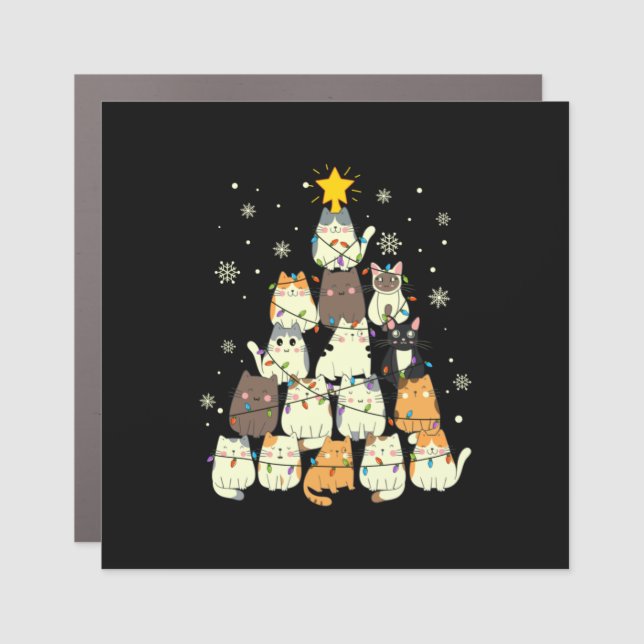 Merry Xmas Cat Christmas Tree Car Magnet (Front)