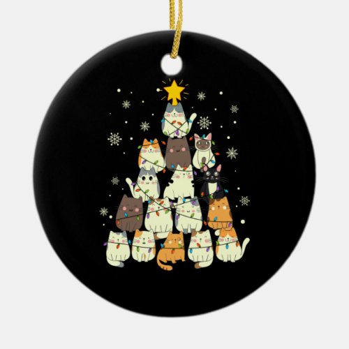 Merry Xmas Cat Christmas Tree Ceramic Ornament