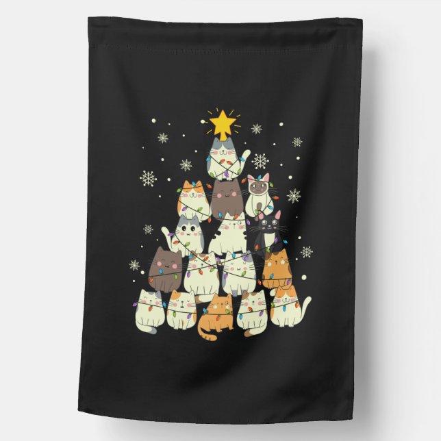 Merry Xmas Cat Christmas Tree House Flag (Front)