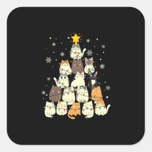 Merry Xmas Cat Christmas Tree Square Sticker
