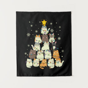 Merry Xmas Cat Christmas Tree Tapestry