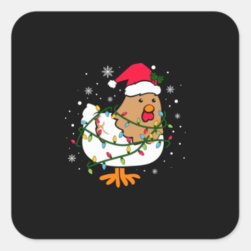 Merry Xmas Chicken Christmas Tree Light Square Sticker