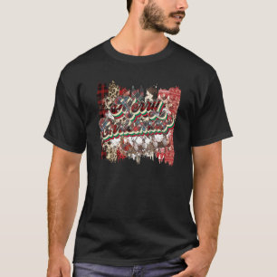 Merry Xmas Christmas Leopard Buffalo Plaid Family T-Shirt