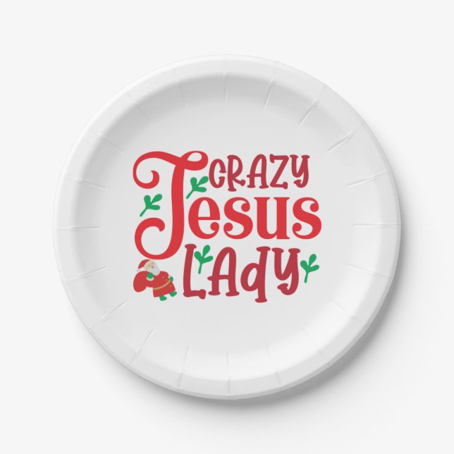Merry Xmas Crazy Jesus Lady Paper Plates (Front)