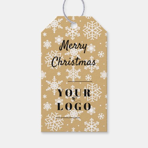 Merry Xmas Custom Logo Company Faux Gold Pattern Gift Tags
