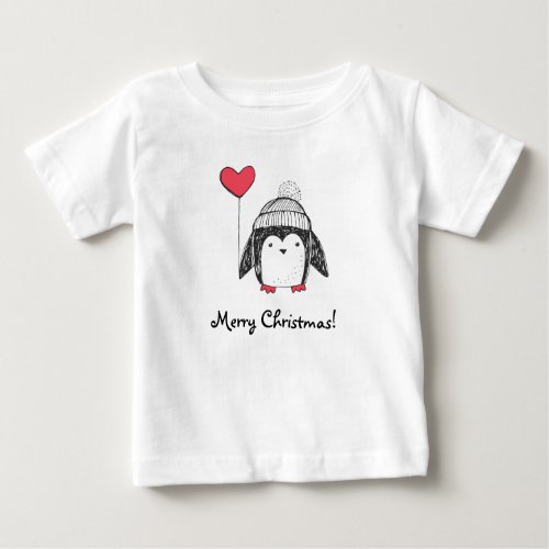 Merry Xmas Cute Baby Penguin Heart Shaped Balloon Baby T_Shirt