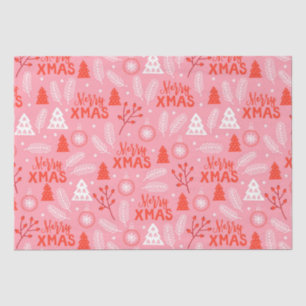 Merry Xmas Cute Pink Retro Botanical Christmas Tissue Paper