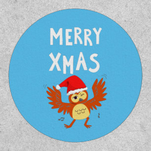 Merry Xmas Dancing Owl - Festive Holiday Cute Owl Patch