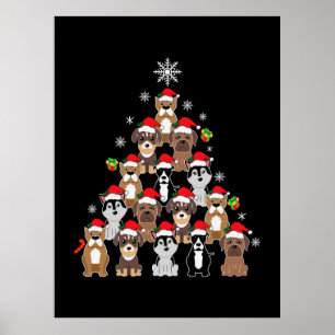 Merry Xmas Dog Christmas Tree Poster