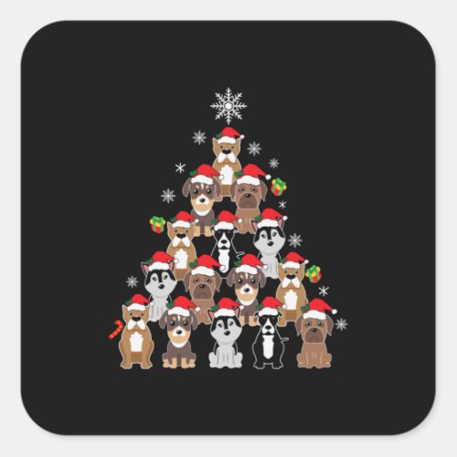 Merry Xmas Dog Christmas Tree Square Sticker
