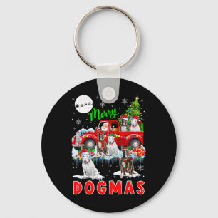 Merry Xmas Dog Santa Carrying Bull Terriers On Pic Keychain