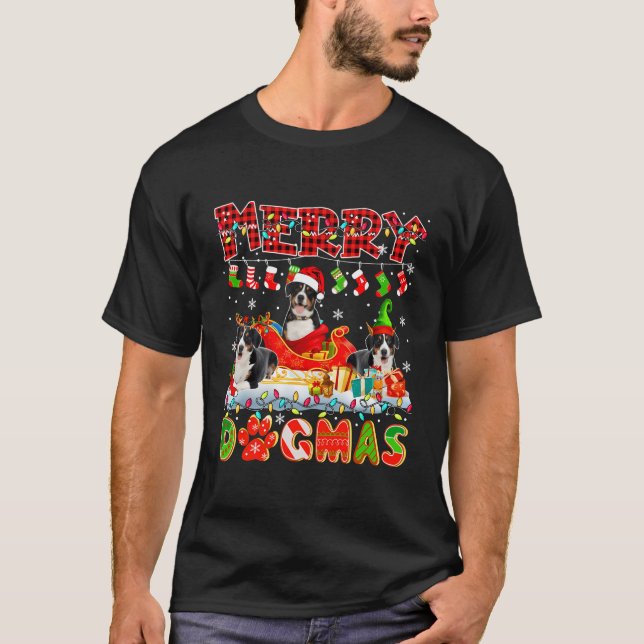 Merry Xmas Dog Three Santa Reindeer Entlebucher Mo T-Shirt (Front)