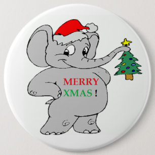 "MERRY XMAS" ELEPHANT BUTTON