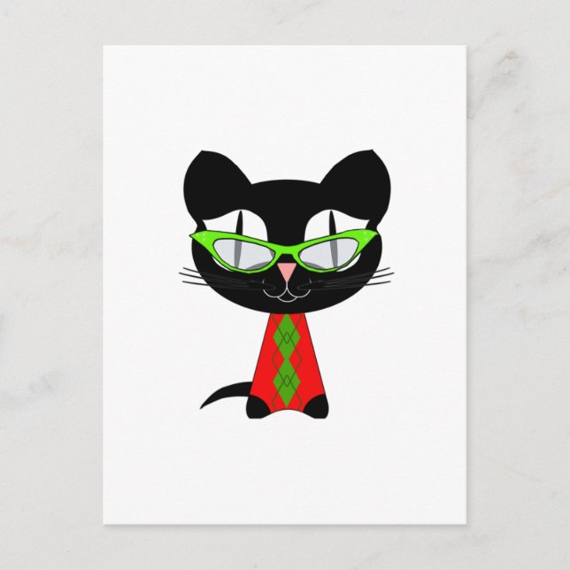 Merry Xmas from a Cool Kitty Holiday Postcard (Front)