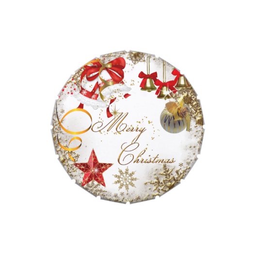 Merry Xmas Gold Red White Christmas Favor Candy Tin (Top)
