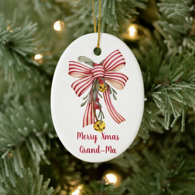 Merry Xmas Grandma Xmas Bow Ceramic Ornament (Tree)