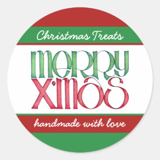 Merry Xmas green Round Kitchen Jar Label