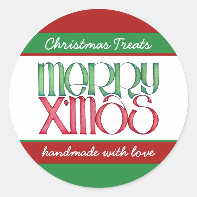 Merry Xmas green Round Kitchen Jar Label (Front)