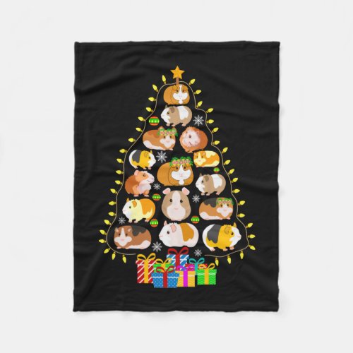 Merry Xmas Guinea Pig Christmas Tree Lights Fleece Blanket