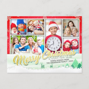 Merry Xmas Happy New Year Greeting 6 Photo Collage Holiday Postcard