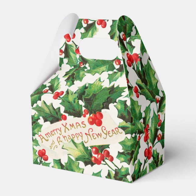 Merry Xmas & Happy New Year Holly Favor Boxes (Front Side)