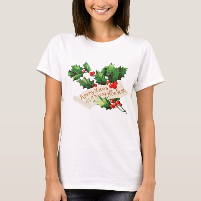 Merry Xmas & Happy New Year Holly T-Shirt (Front)