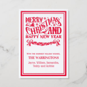 Merry Xmas, Happy New Year Typography Santa Holly Letterpress Photo Cards