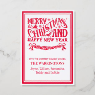 Merry Xmas, Happy New Year Typography Santa Holly Letterpress Photo Cards