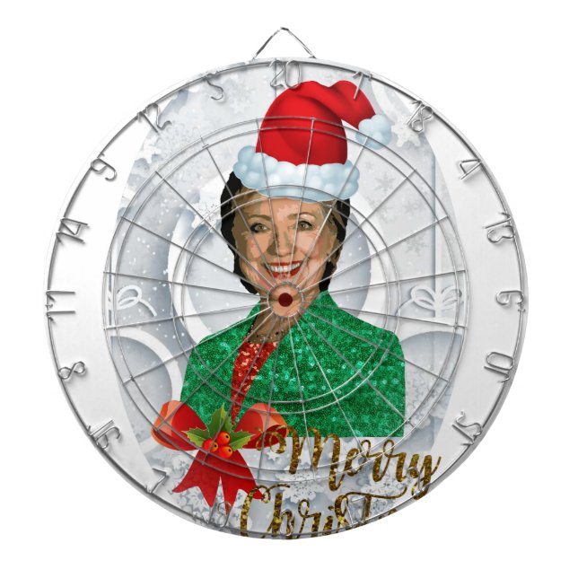 merry xmas Hillary clinton Dartboard With Darts (Front)