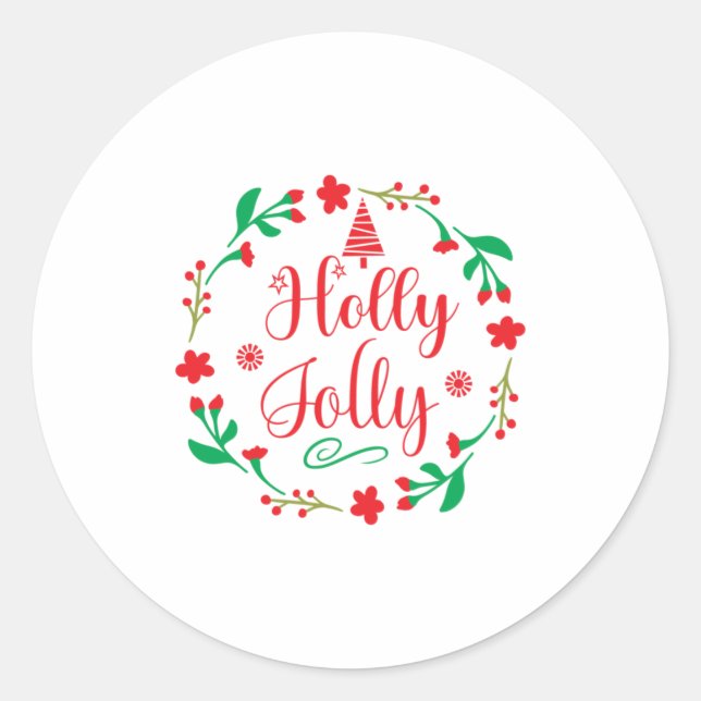 Merry Xmas Holly Jolly Classic Round Sticker (Front)