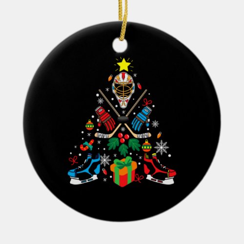 Merry Xmas Ice Hockey Christmas Tree Ceramic Ornament