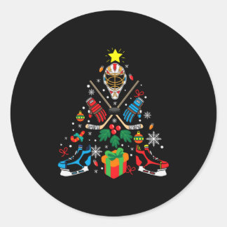 Merry Xmas Ice Hockey Christmas Tree Classic Round Sticker
