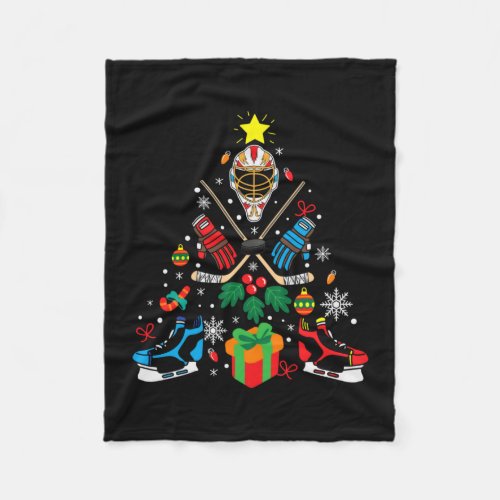 Merry Xmas Ice Hockey Christmas Tree Fleece Blanket
