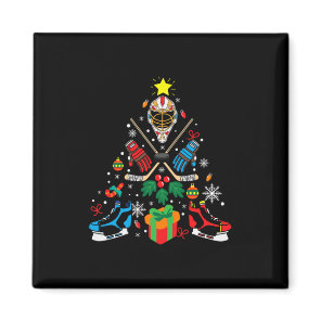 Merry Xmas Ice Hockey Christmas Tree Magnet