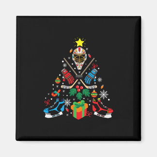 Merry Xmas Ice Hockey Christmas Tree Magnet
