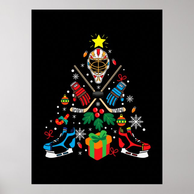 Merry Xmas Ice Hockey Christmas Tree Poster (Front)