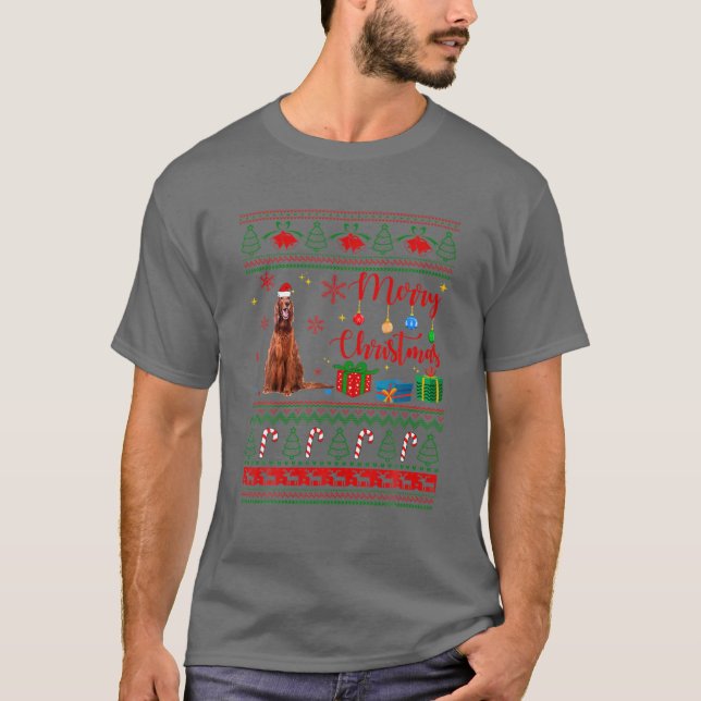 Merry Xmas Irish Setter Ugly Sweater Santa Hat Chr (Front)