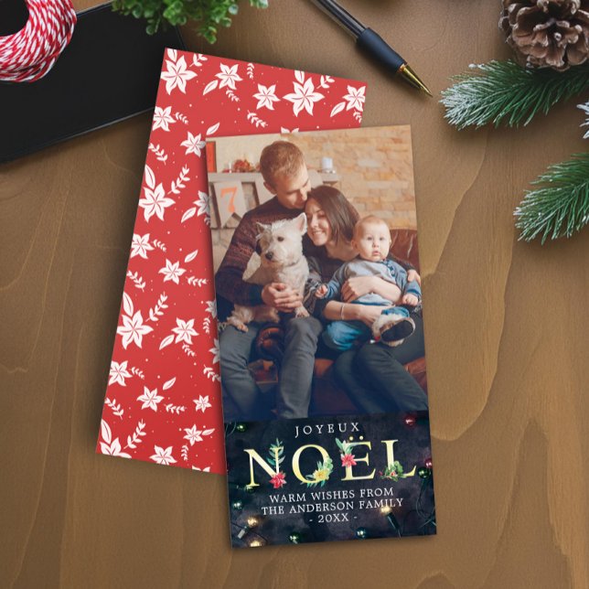 Merry Xmas Joyeux NOEL Greeting Greeting Photo Holiday Card (Creator Uploaded)