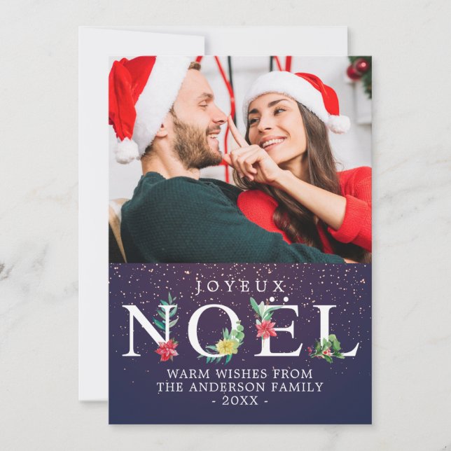 Merry Xmas Joyeux NOEL Greeting Greeting Photo Holiday Card (Front)