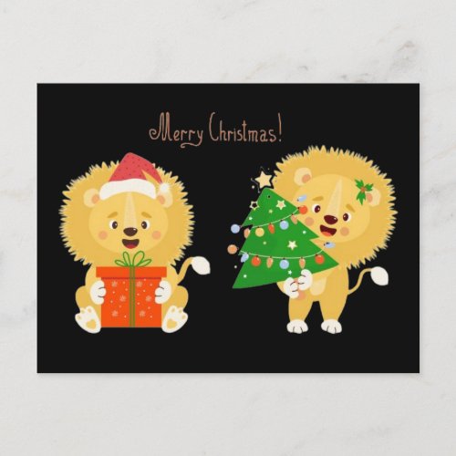 Merry Xmas Lion Cubs Postcard