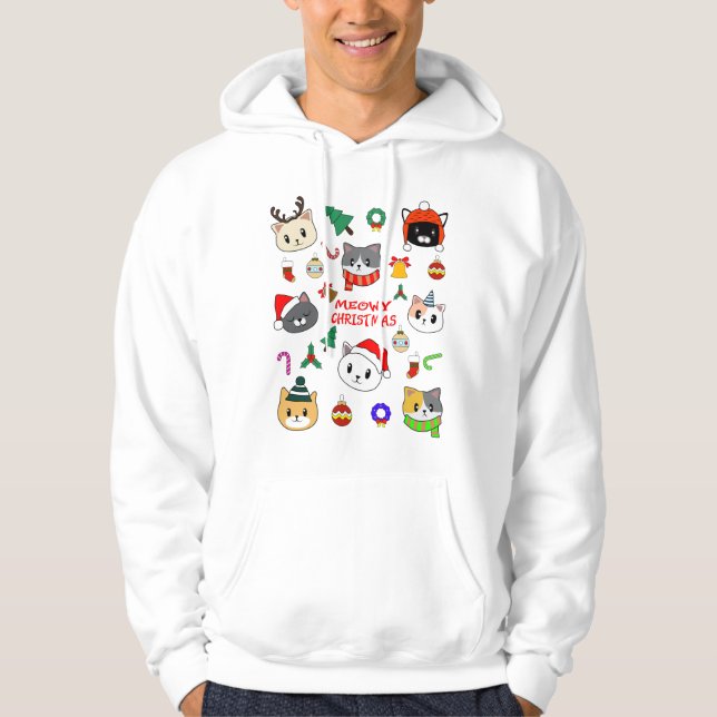MERRY XMAS, Meowy Catmas Tree, Cat Christmas Gift Hoodie (Front)