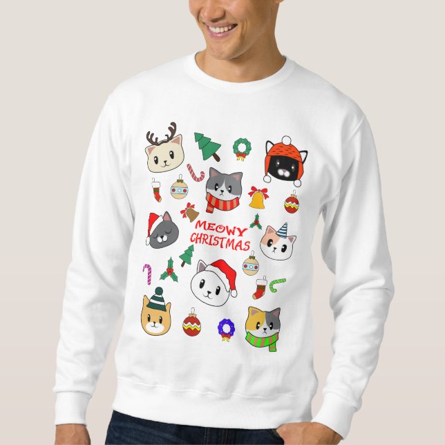 MERRY XMAS, Meowy Catmas Tree, Cat Christmas Gift Sweatshirt (Front)