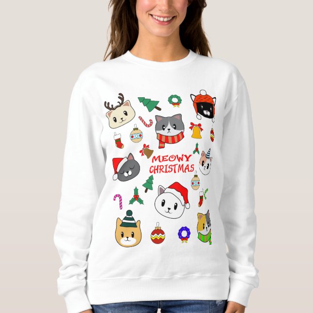MERRY XMAS, Meowy Catmas Tree, Cat Christmas Gift Sweatshirt (Front)