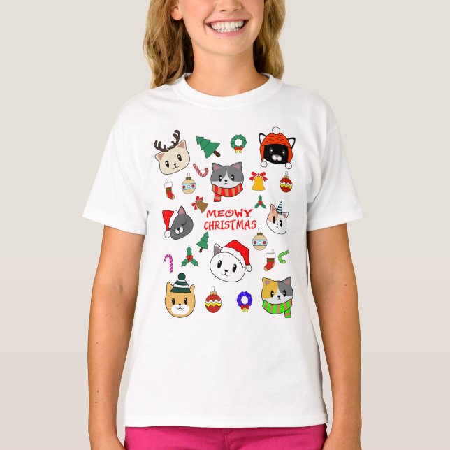 MERRY XMAS, Meowy Catmas Tree, Cat Christmas Gift T-Shirt (Front)
