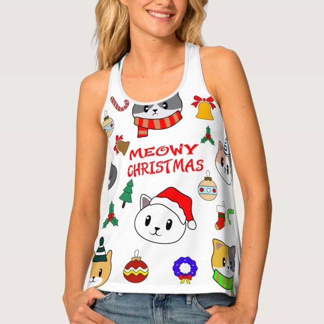 MERRY XMAS, Meowy Catmas Tree, Cat Christmas Gift Tank Top (Front)