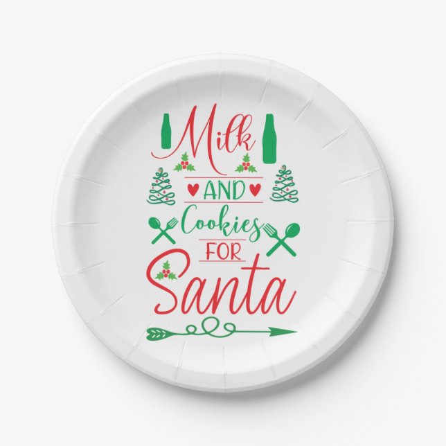 Merry Xmas Milk And Cookies For Santa Paper Plates (Front)