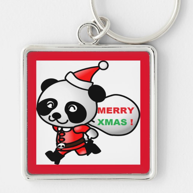 "MERRY XMAS" PANDA BEAR SANTA KEYCHAIN (Front)