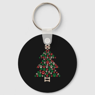 Merry Xmas Paw Prints Dog Christmas Tree Keychain